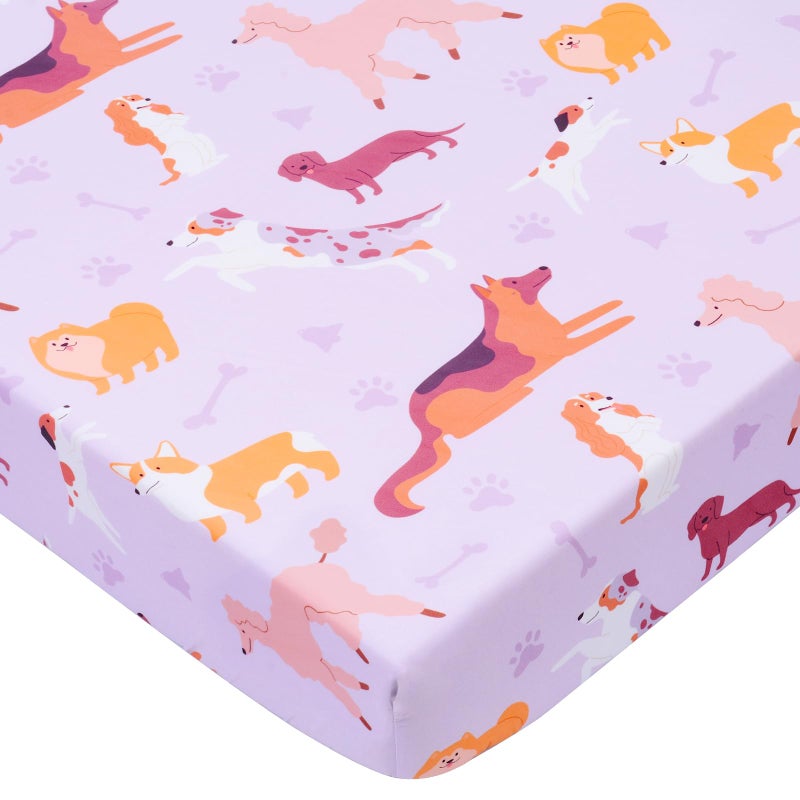 UOMNY Crib Sheet 52x28 Baby Sheet for Girls Breathable Dog Fitted Crib Sheet for Standard Crib and Toddler Mattress Soft Toddler Sheet Purple - Image 1